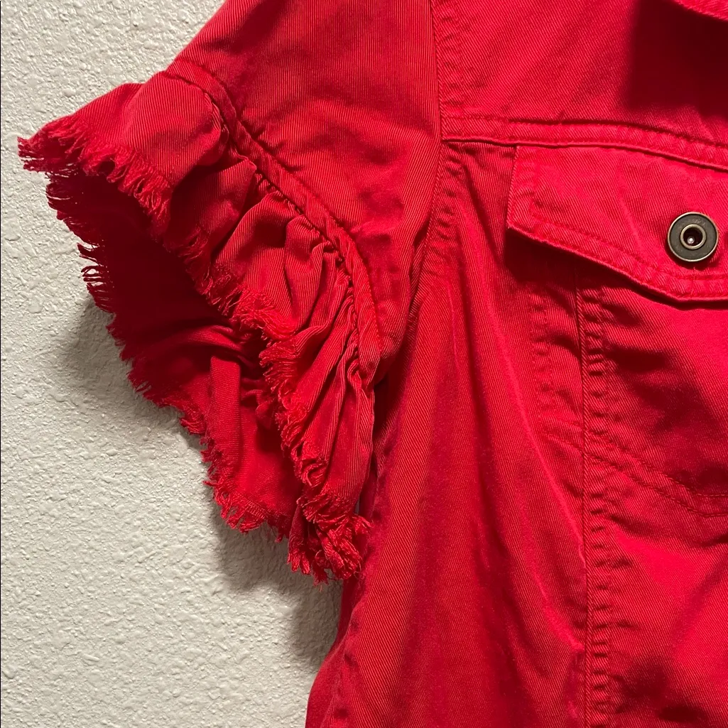 Multiples Short Sleeve Two Pocket Jacket Top In Red - Image 6
