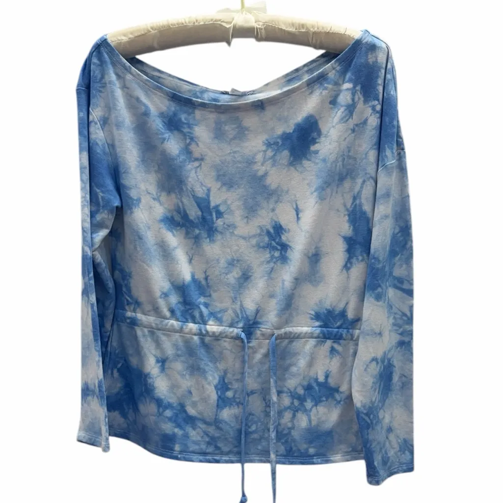 Venus Blue and White Tie Dye Long Sleeve Top Tie Waist Womens Small - Image 8