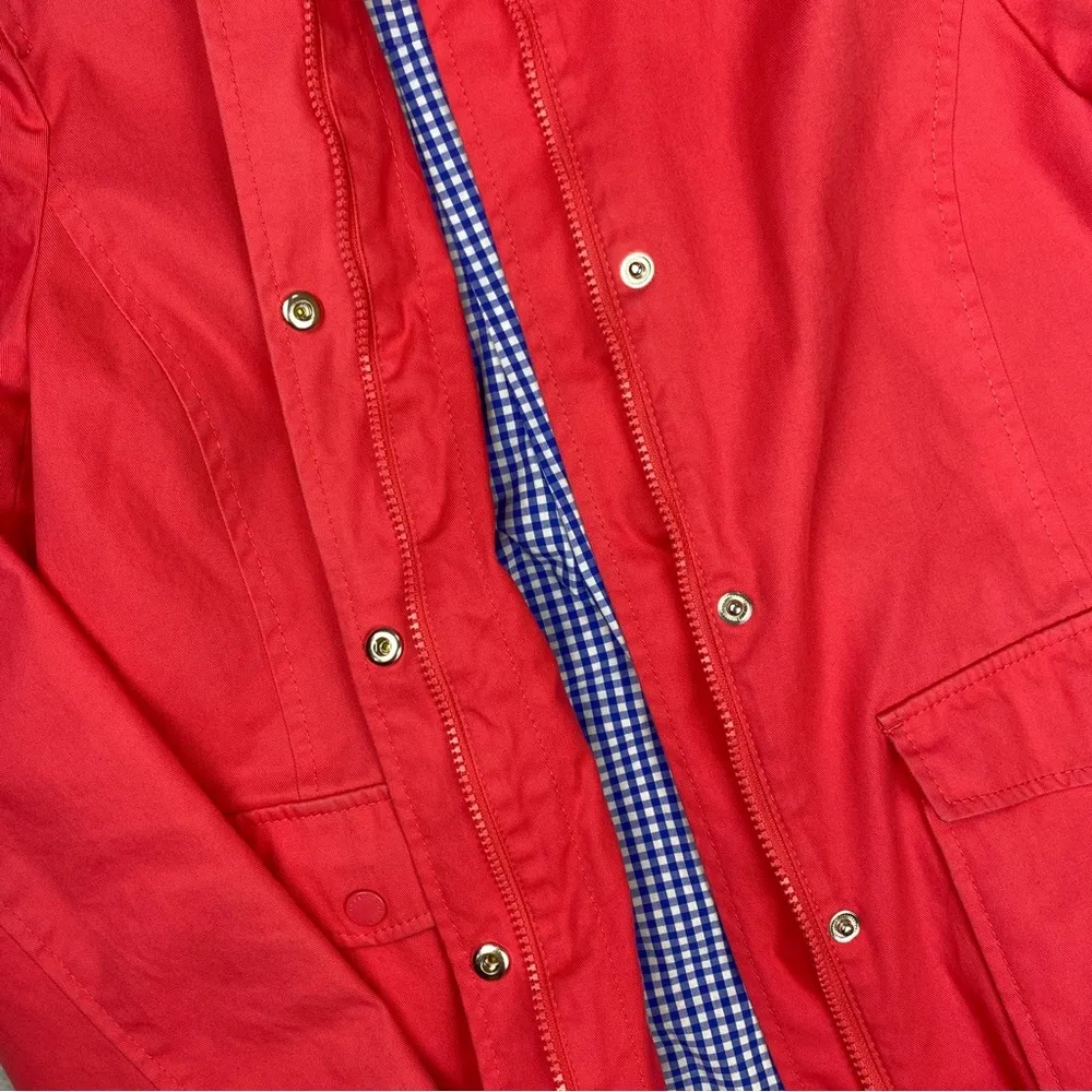 Talbots Petites Coral Pink Hooded Rain Jacket Coat Full Zip Pockets Lined - Image 6