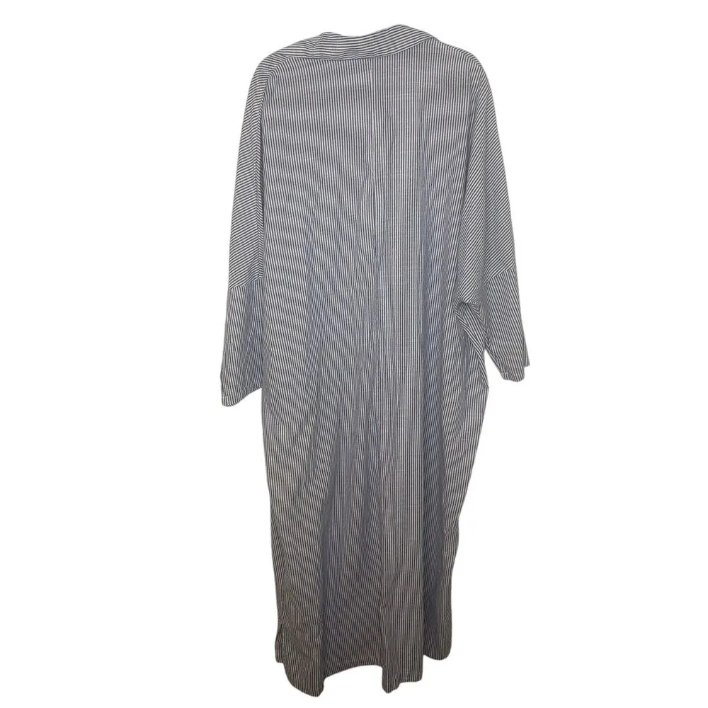 Zanzea Loose Striped Button Maxi Shirt Dress Plus Size XXL Blue White Coastal - Image 3