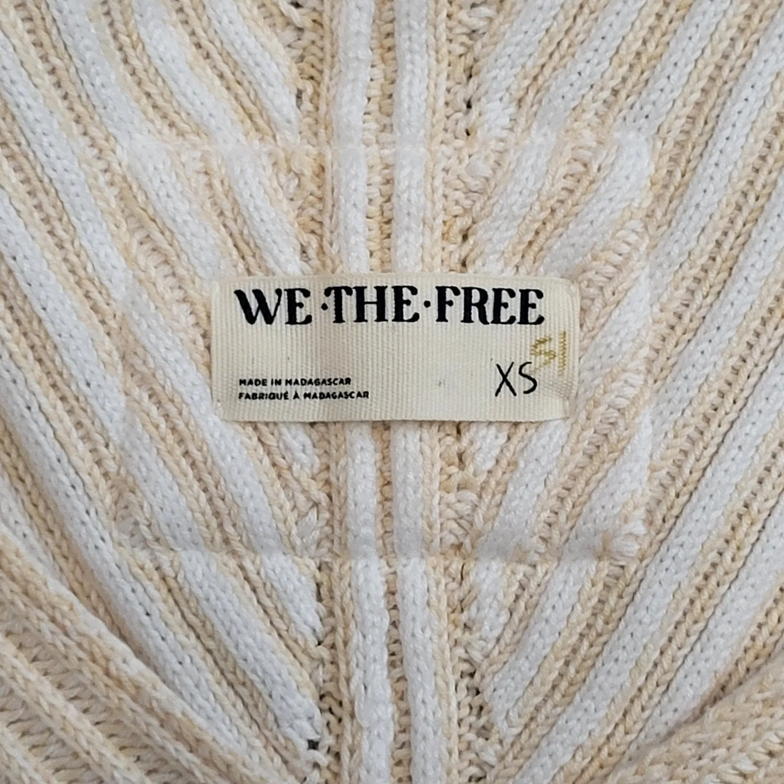 WE THE FREE People Freeway Cream Diagonal Rib Knit V Neck Sweater XS Oversized - Image 4