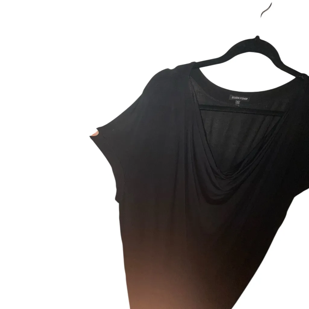 Eileen Fisher Classic Black Jersey Draped Neck shift Dress  minimalist cowleneck - Image 7