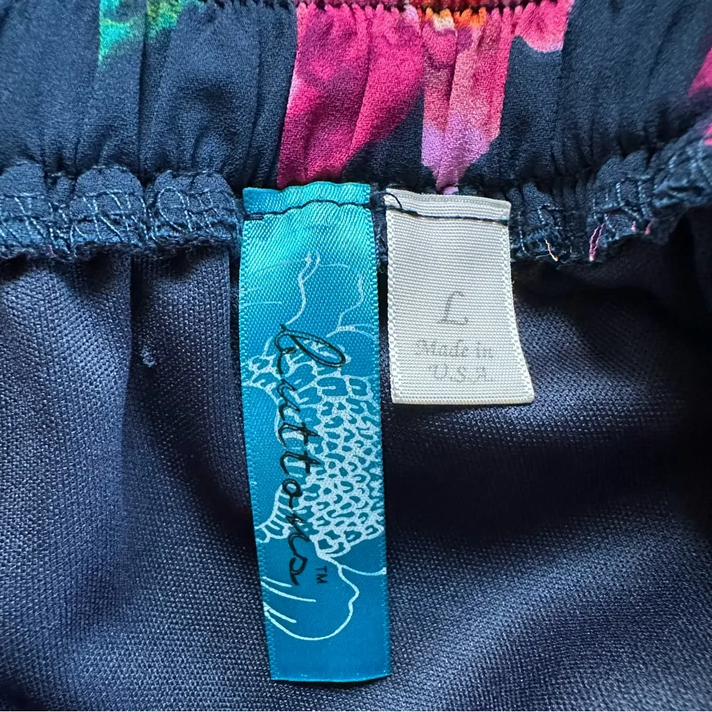 Buttons Navy Blue Floral Print Pull On Skirt - Image 7