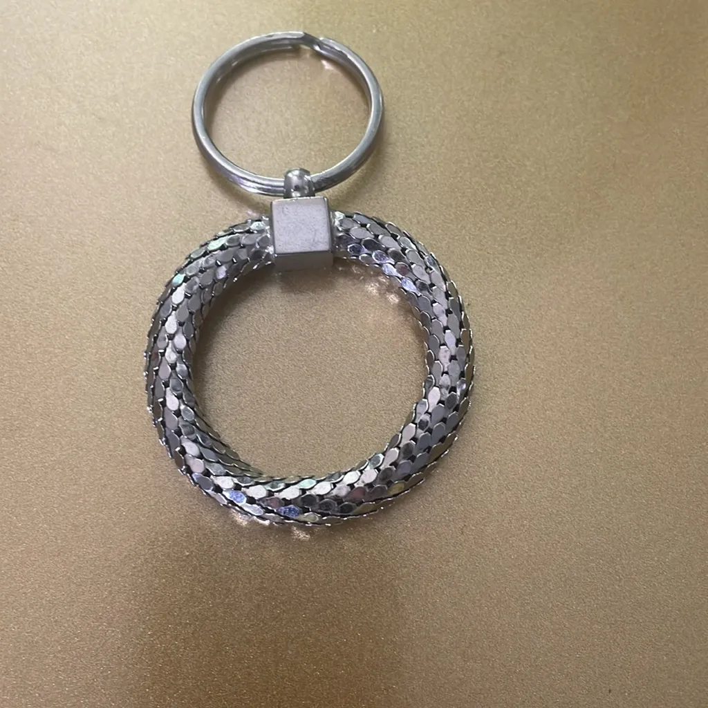 Silver Tone Braided Circular Sparkling Keychain - Image 2