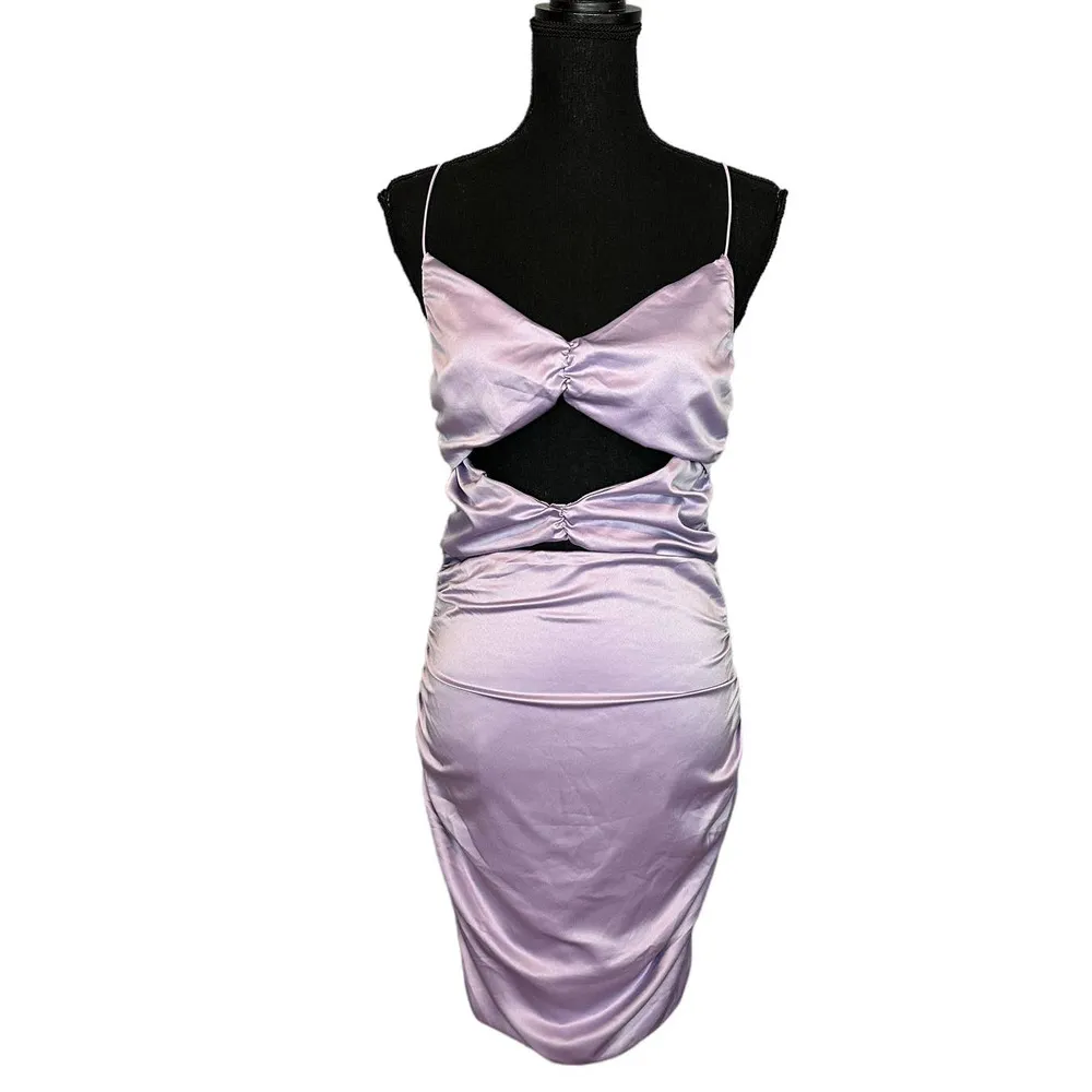 Rosie Cami Cut Out Mini Dress Size MEDIUM Bodycon Lavender Ruched Club - Image 4
