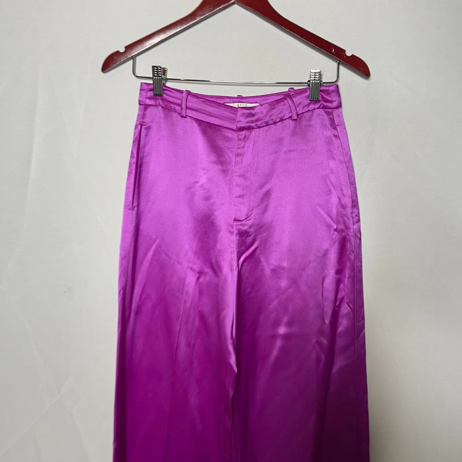 SOMETHING NAVY Silky Pants Women Purple Wide Leg Trousers Pockets 4 - Image 3