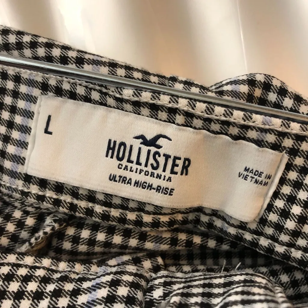 Hollister Womens Ultra High Rise Skinny Pants Plaid Black White Blue L - Image 3