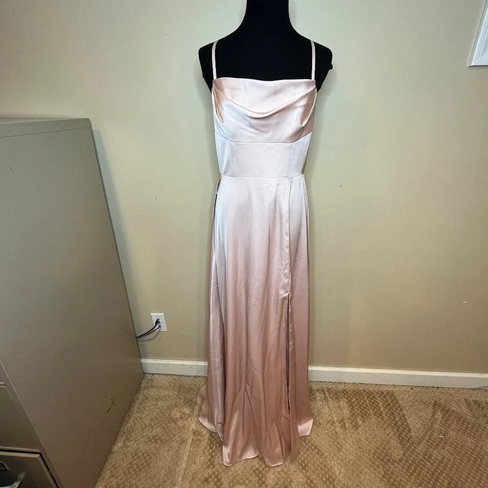 AZAZIE Clove English Rose Light Pink A-Line Pleated Stretch Satin Dress SZ 8 - Image 5