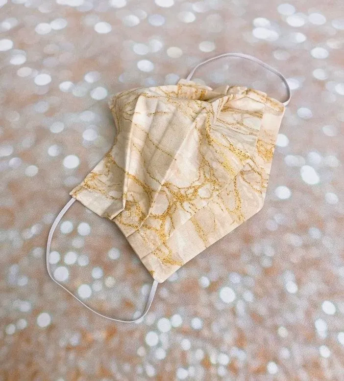 Cream Gold Glitter Marble Premium Cotton Face Mask Multiple - Image 2