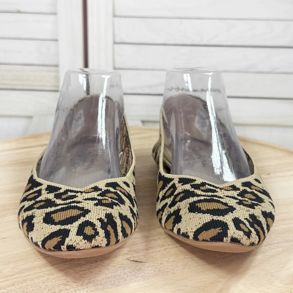 Women's Cleo Leopard Print Knit Casual Pointed Toe Ballet Flats Tan 7 - Image 2