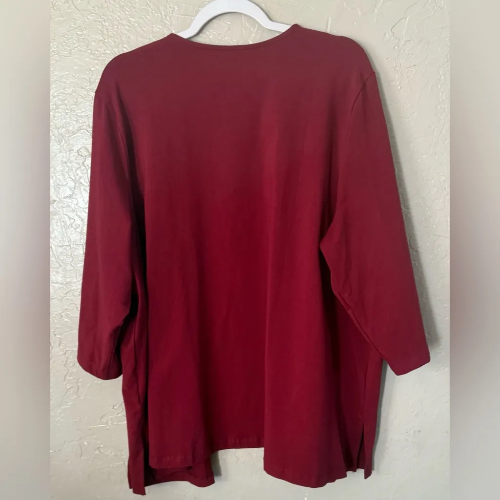 Catherines Suprema Collection Open Front Cardigan Sz 2X Stretch Burgundy - Image 10