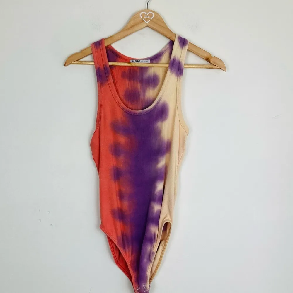 AGOLDE Revolve orange purple and yellow ribbed scoop next tank body suit. S - Image 3