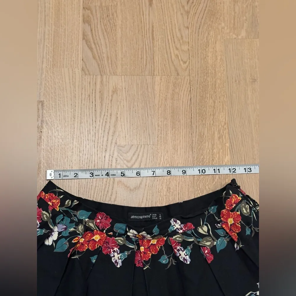 Atmosphere pleated midi skirt black floral cotton blend knee length small - Image 7