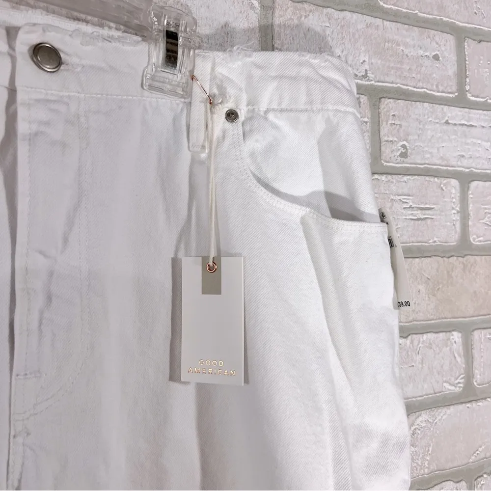 Good American NWT 90’s Duster Natural Fray Straight Leg Jeans in White Size 18 - Image 7