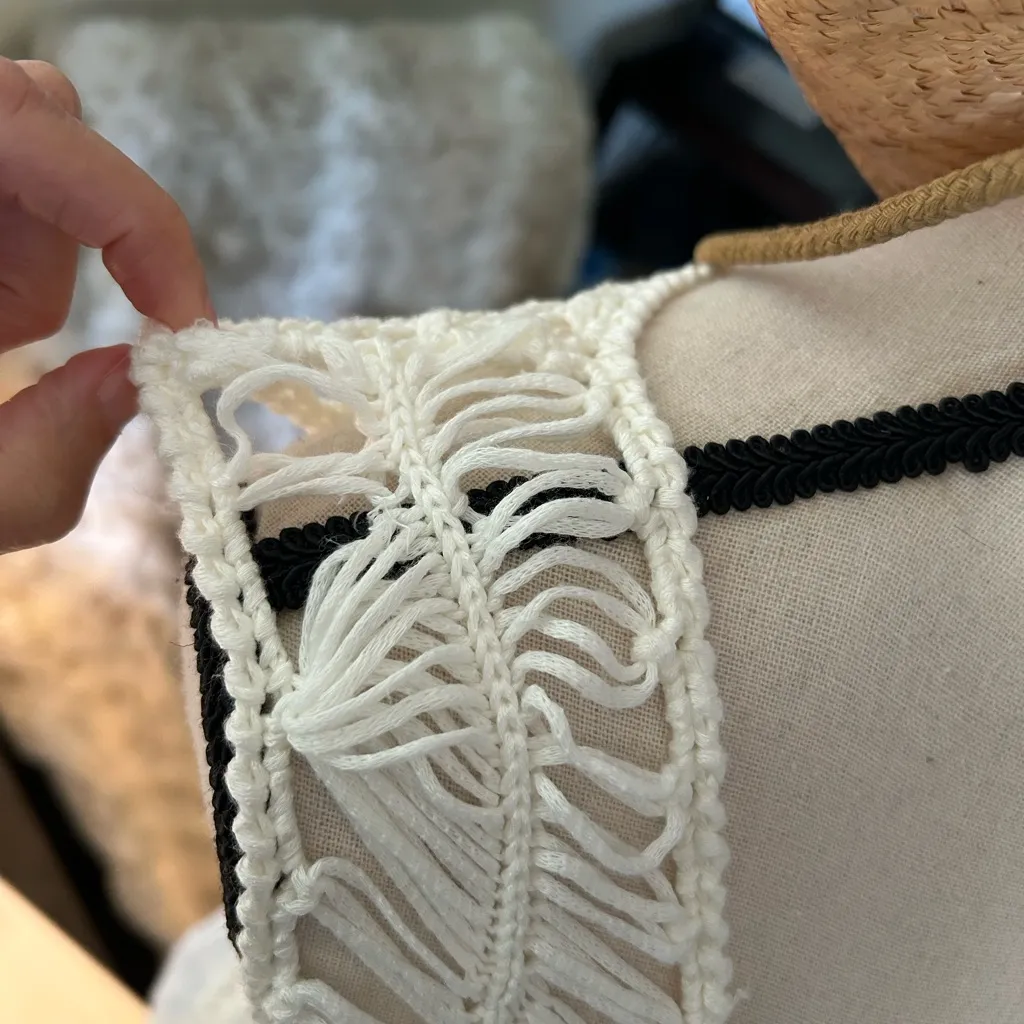 Paradise crochet knit, white cream, semi sheer Boho cover up mini dress tank M Size M - Image 4