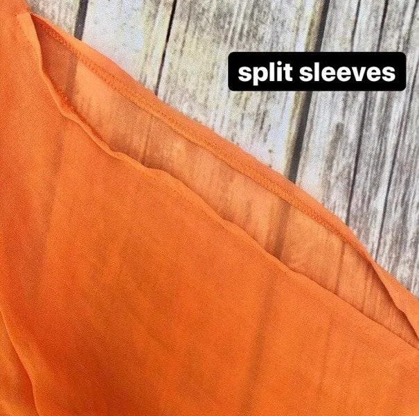 Revolve Neon Orange Split Sleeve Sheer Blouse Top - Image 4