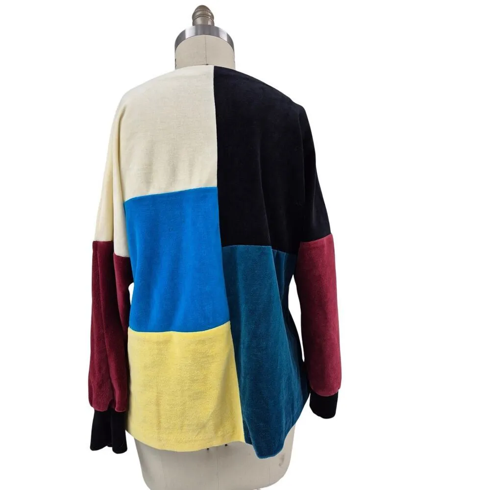 Vtg 80s 90s Y2K Velour Color Block Top Sz XL Women Black - Image 2