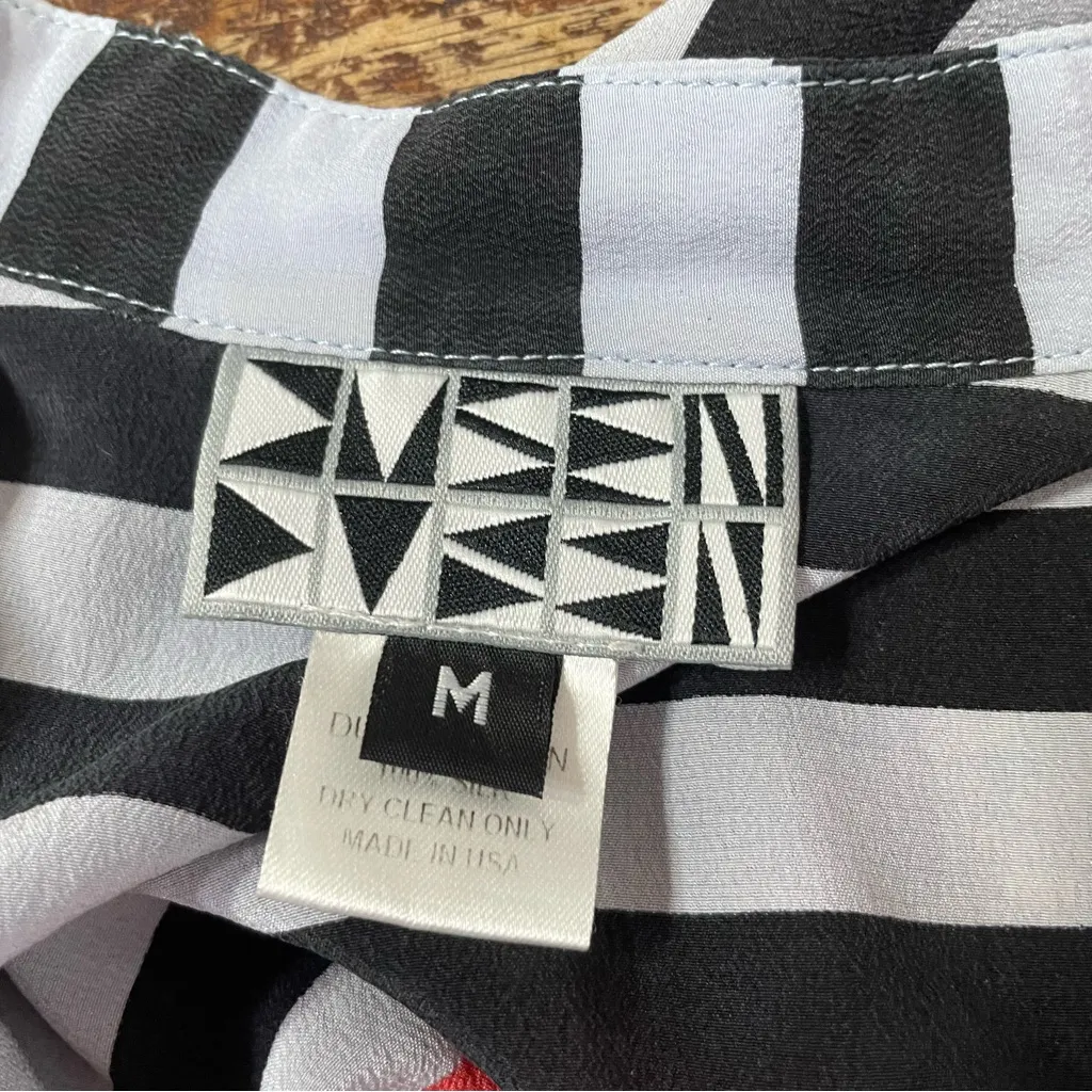 Dusen Dusen Silk Abstract Shirt Dress Size Medium Blue - Image 4