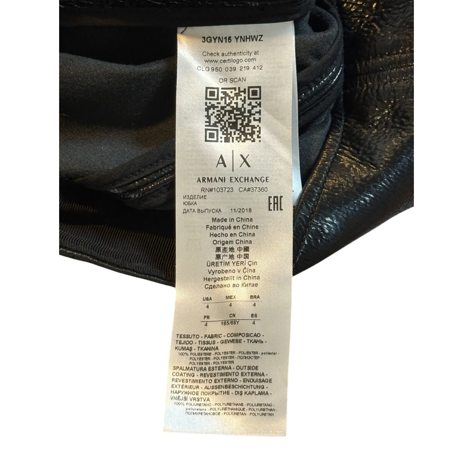 Armani Exchange Black Patent Vinyl High Waisted Zip Front Mini Skirt Size 4 NWT - Image 13