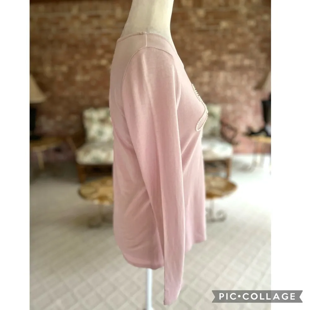 Chico’s Top Je T’aime Pink Pearl Long Sleeve Tee S Casual Blush Parisian Chic - Image 8