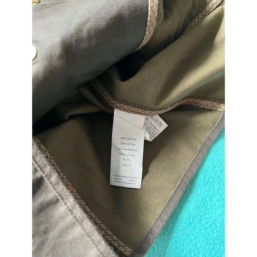 J Crew Women Field Jacket Army Green Gold Snaps Full Zipper Size Xsmall‎ - Image 4