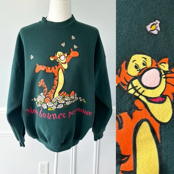 Vintage Tigger Crewneck Sweatshirt "More Bounce Per Ounce" Size XL Green Grandma - Image 2