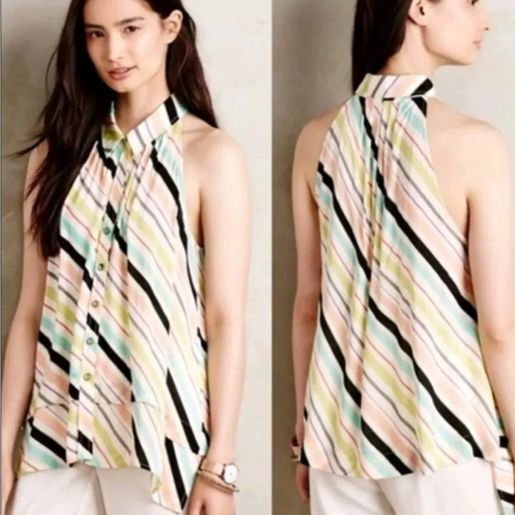 Maeve Anthropologie Tensi Diagonal Colorful Stripe Top Tank Size 2 - Image 2