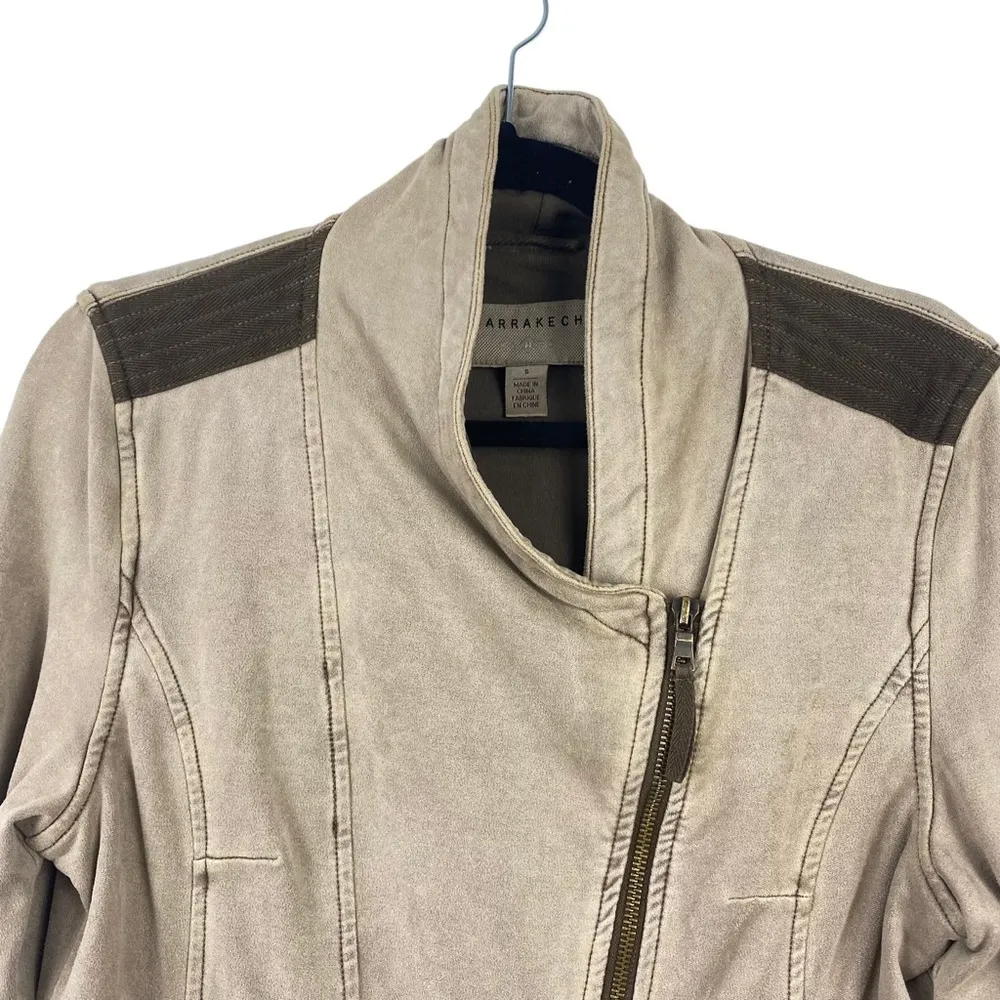 ANTHROPOLOGIE MARRAKECH Sz Small S Women's Helene Suede French Terry Moto Jacket Brown - Image 3
