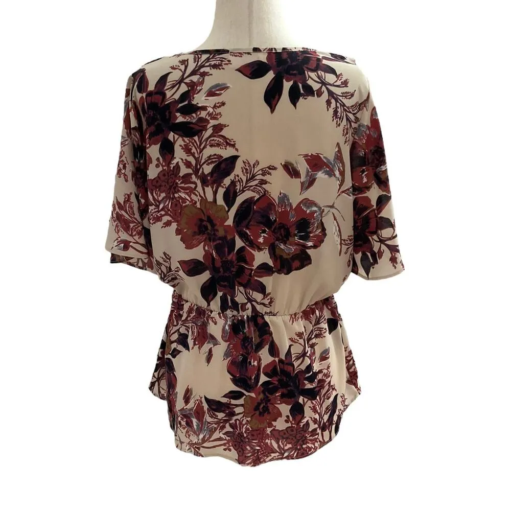 Sienna Sky Floral V-neck Ruffles Shor Sleeve Blouse Women Size Medium | 25-16 - Image 2