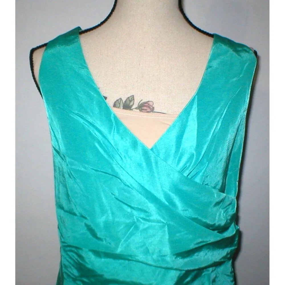 New Womens Ashley Stewart Dress 18 Faux Wrap Green Sheen Sleeveless Metallic - Image 2