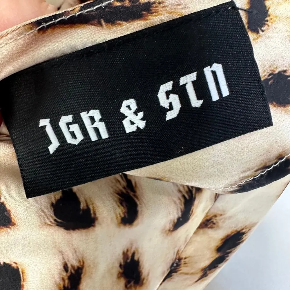 Jagger & Stone The Jay Leopard Cowl Neck Satin Mini Dress Size 6 - Image 3