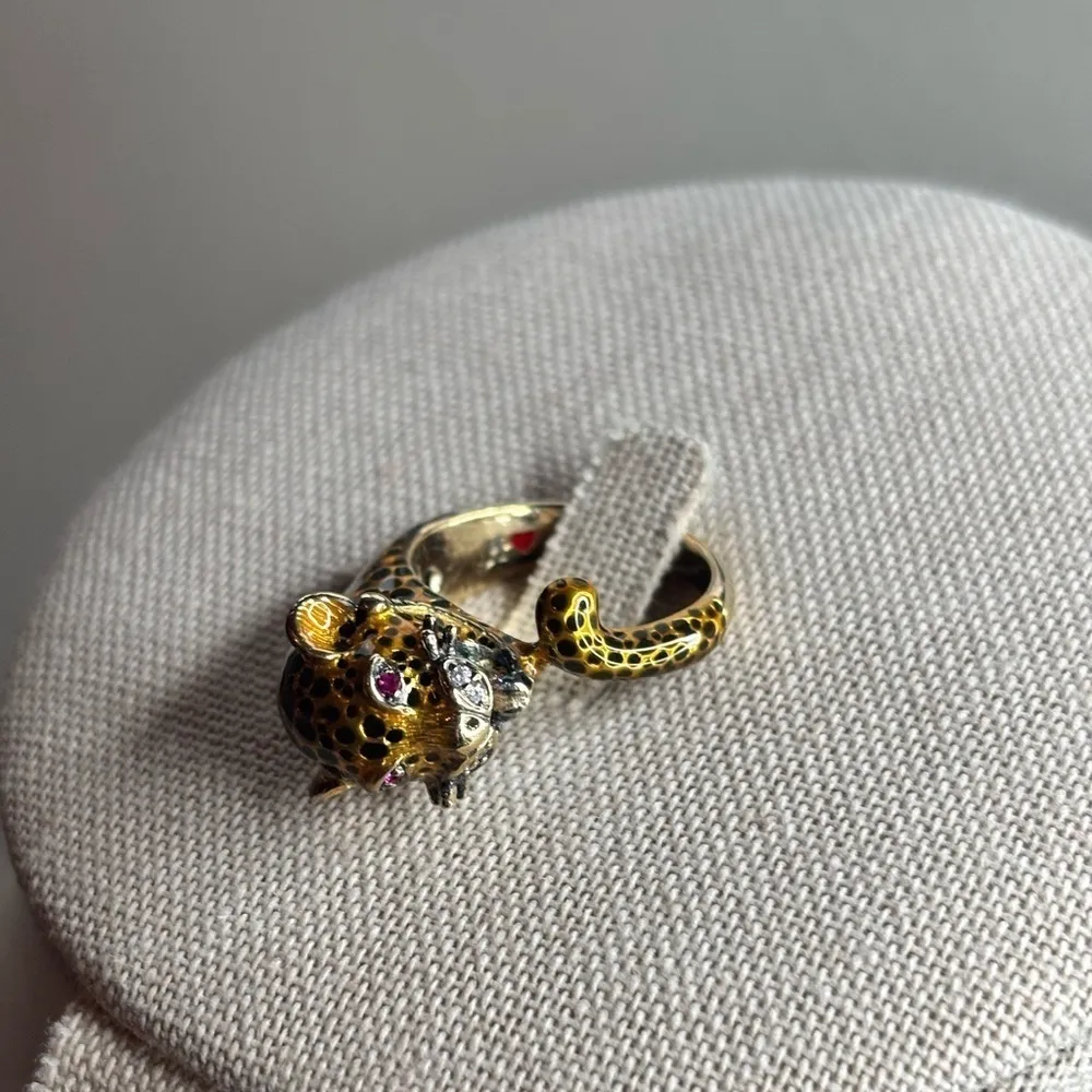 RARE Silvio Hidalgo Sterling Silver Enamel Panther Ring Size 7 Vintage Luxury - Image 4