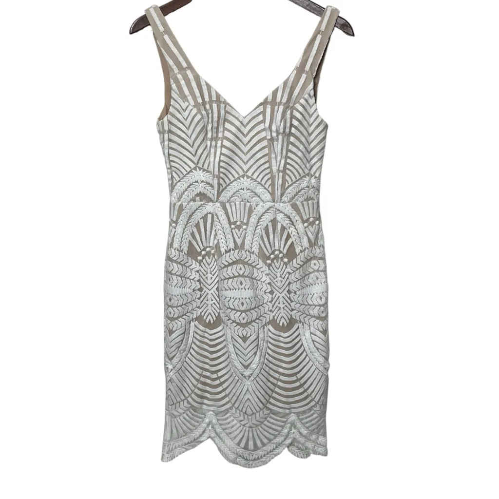 Hello Molly White Lace Overlay Bodycon Mini Dress V-Neck Sleeveless XS US2 - Image 2