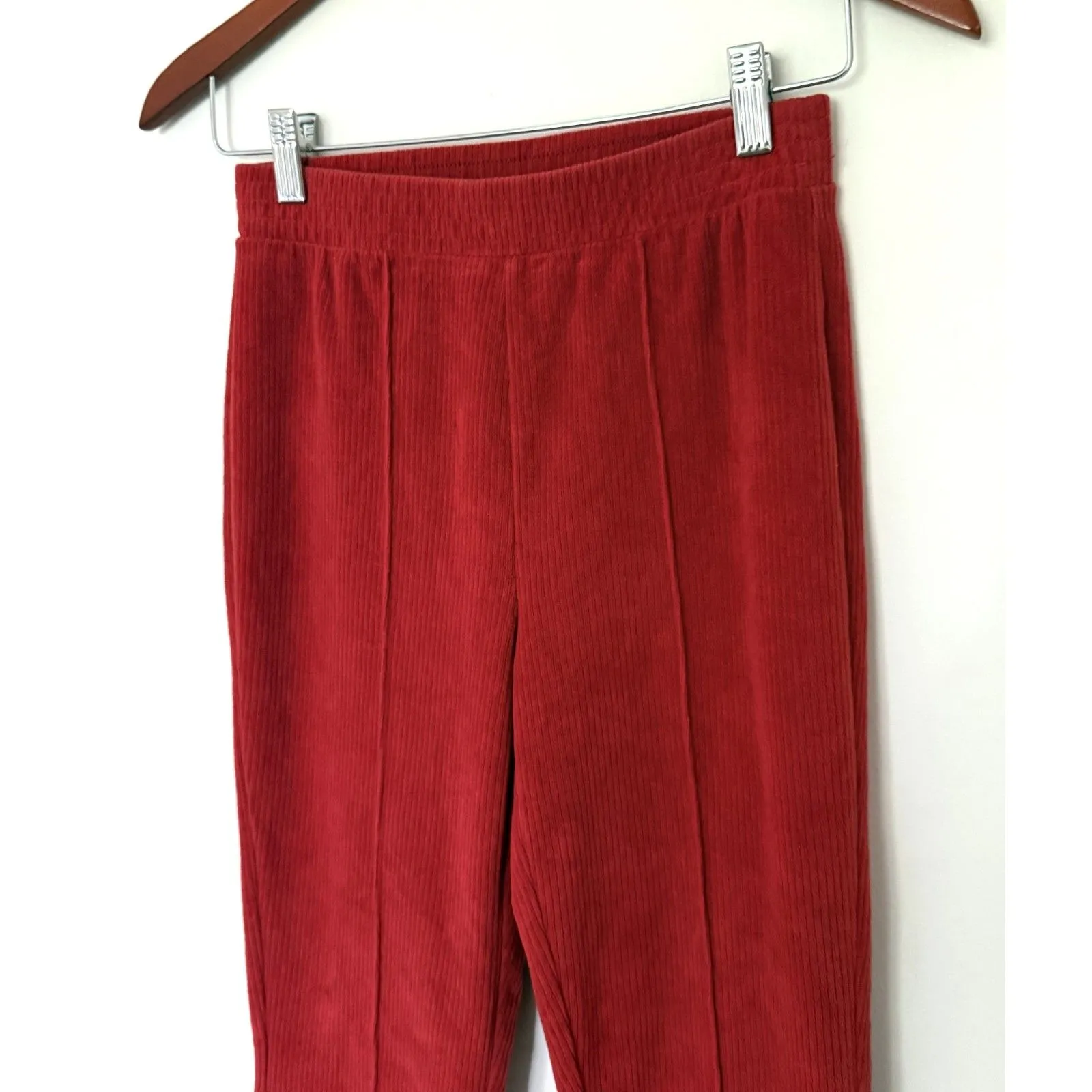 Aerie Groove On Sundried Rib Velour Flare Pintuck Lounge Retro Pants Sz XS Short Orange - Image 4