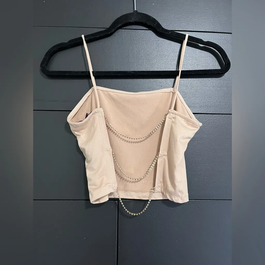 FADED ROSE Tan Soft Tank Top Open Back Diamond Inspired Strap Back Sz S EUC - Image 2