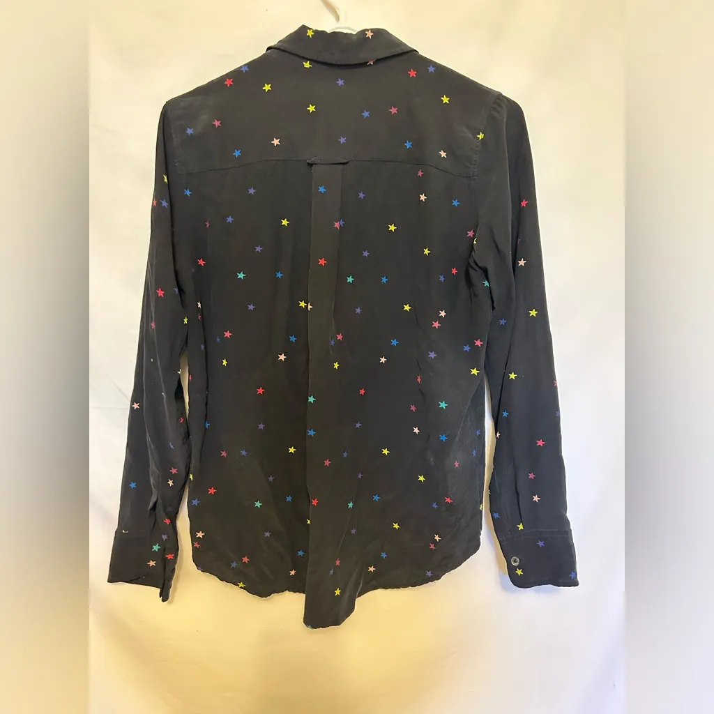 Rails ‎ Kate Star Print Silk Blouse In Rainbow Stars Size Small - Image 5