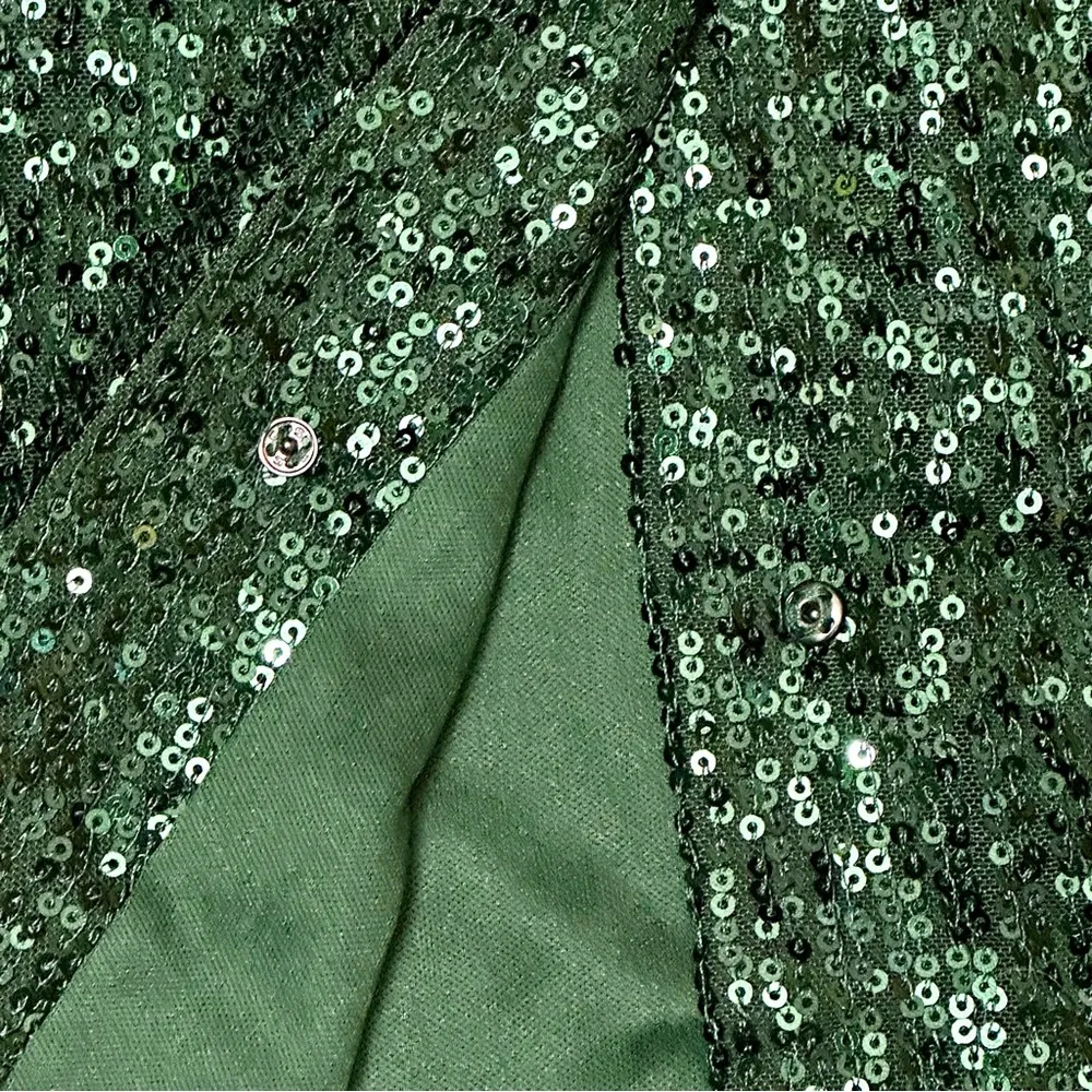 Mable Women’s Sz 6 Hidden Button Forest Green Sparkling Shirt Holiday Party NYE - Image 3