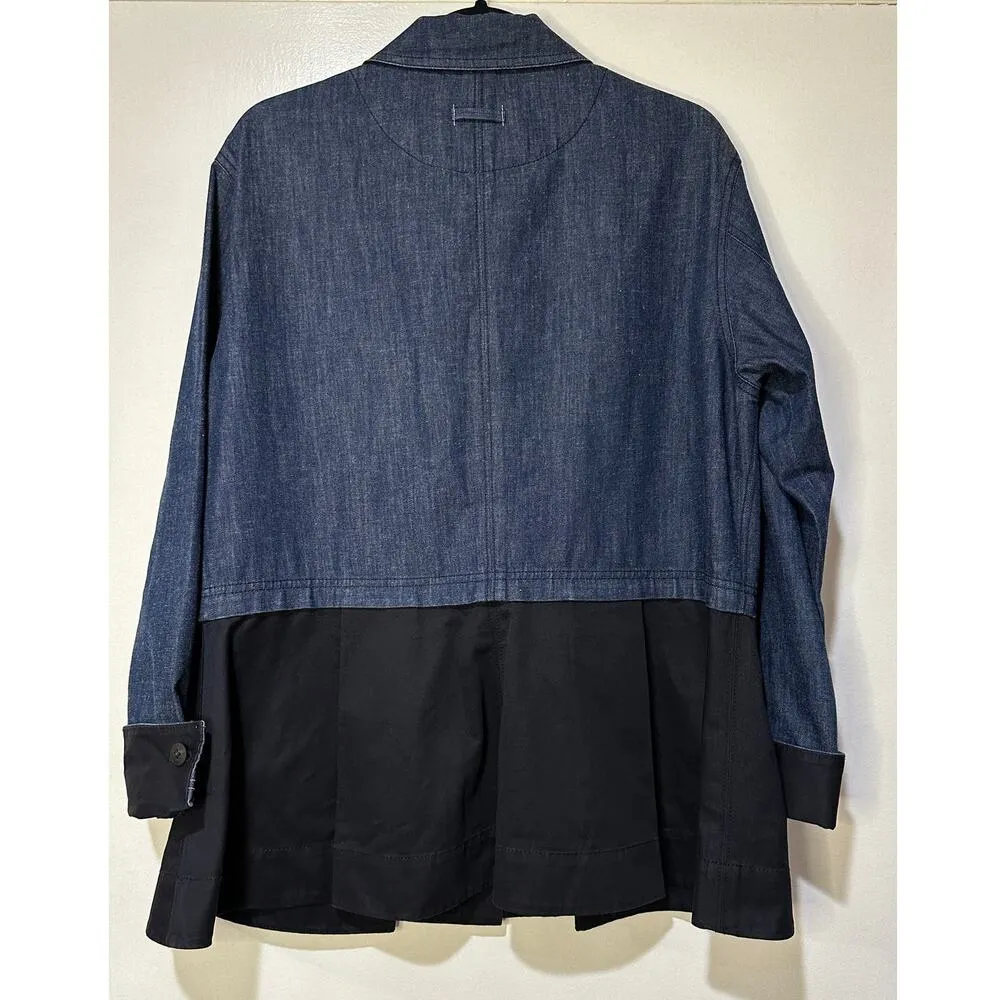 Elizabeth and James York Chambray Button Front Jacket Indigo Peplum Size Medium - Image 9
