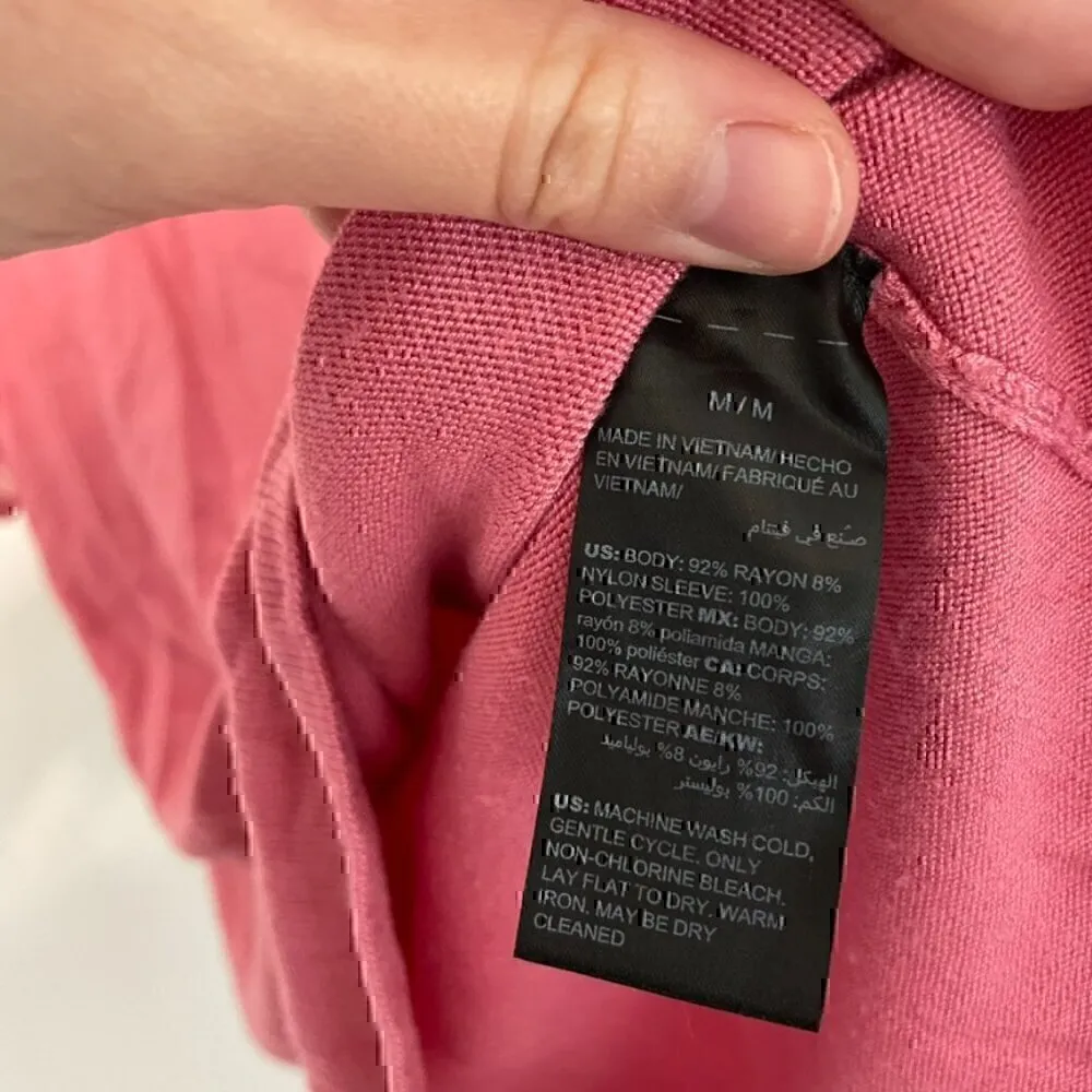 WHITE HOUSE BLACK MARKET WHBM Woven Short Sleeve Top Pink Mixed Media Knit Work - Image 10