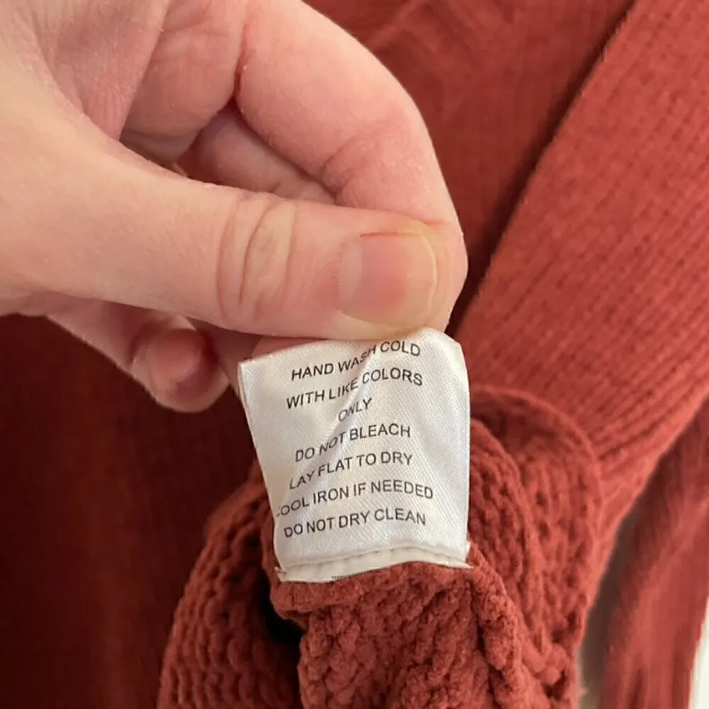 ALTAR'D STATE Rust Red Chenille Chunky V-Neck Oversized Relaxed Tunic Sweater S - Image 14