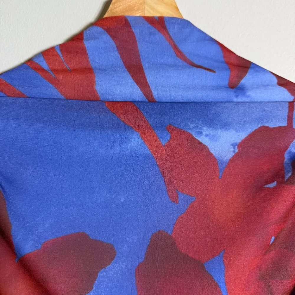 ASOS High Neck Backless Floral Mesh Mini Dress Women's 6 Blue Red Going Out NWT - Image 9