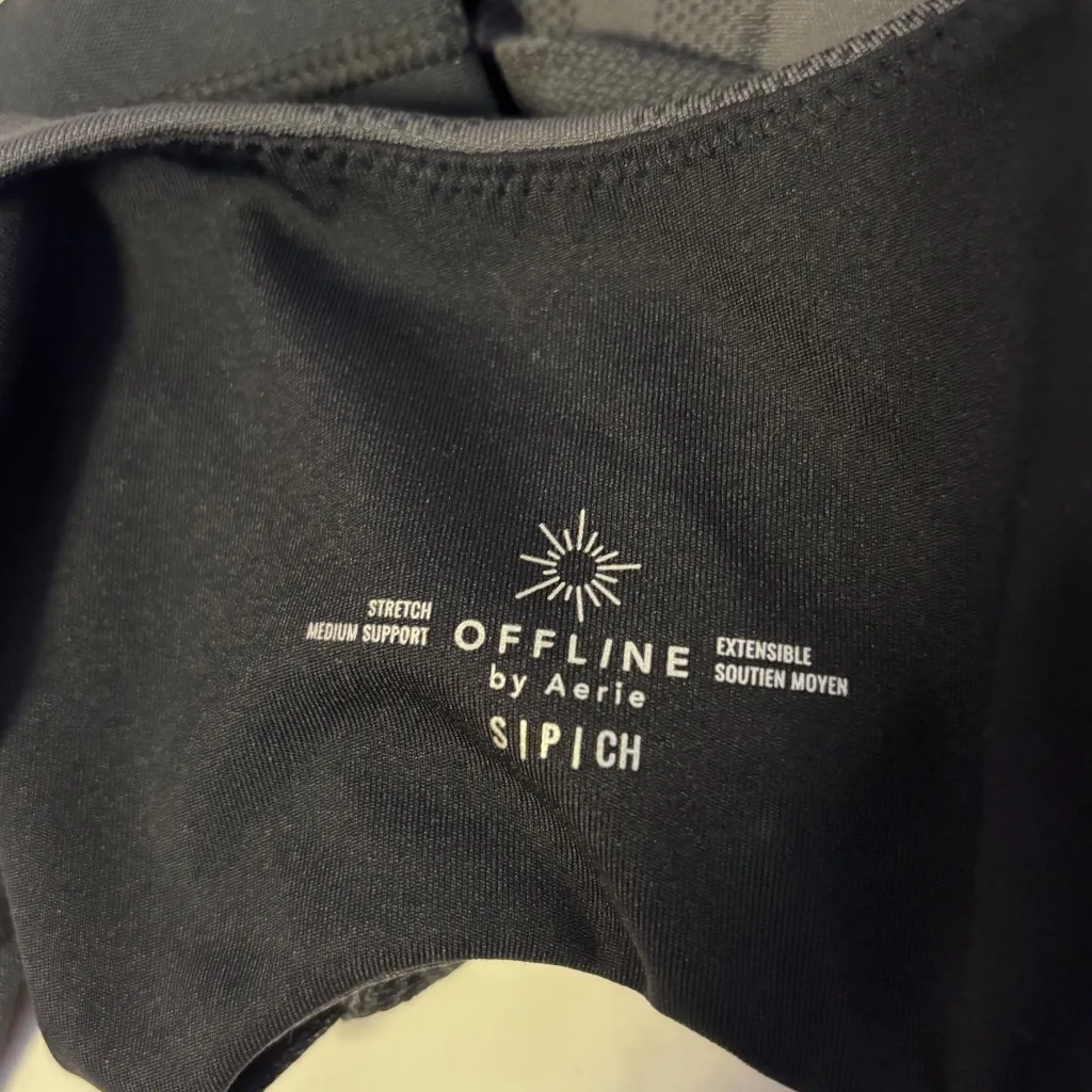 Aerie OFFLINE High Neck Medium Support Stretch Sports Bra Black Grey Camo Size S - Image 6