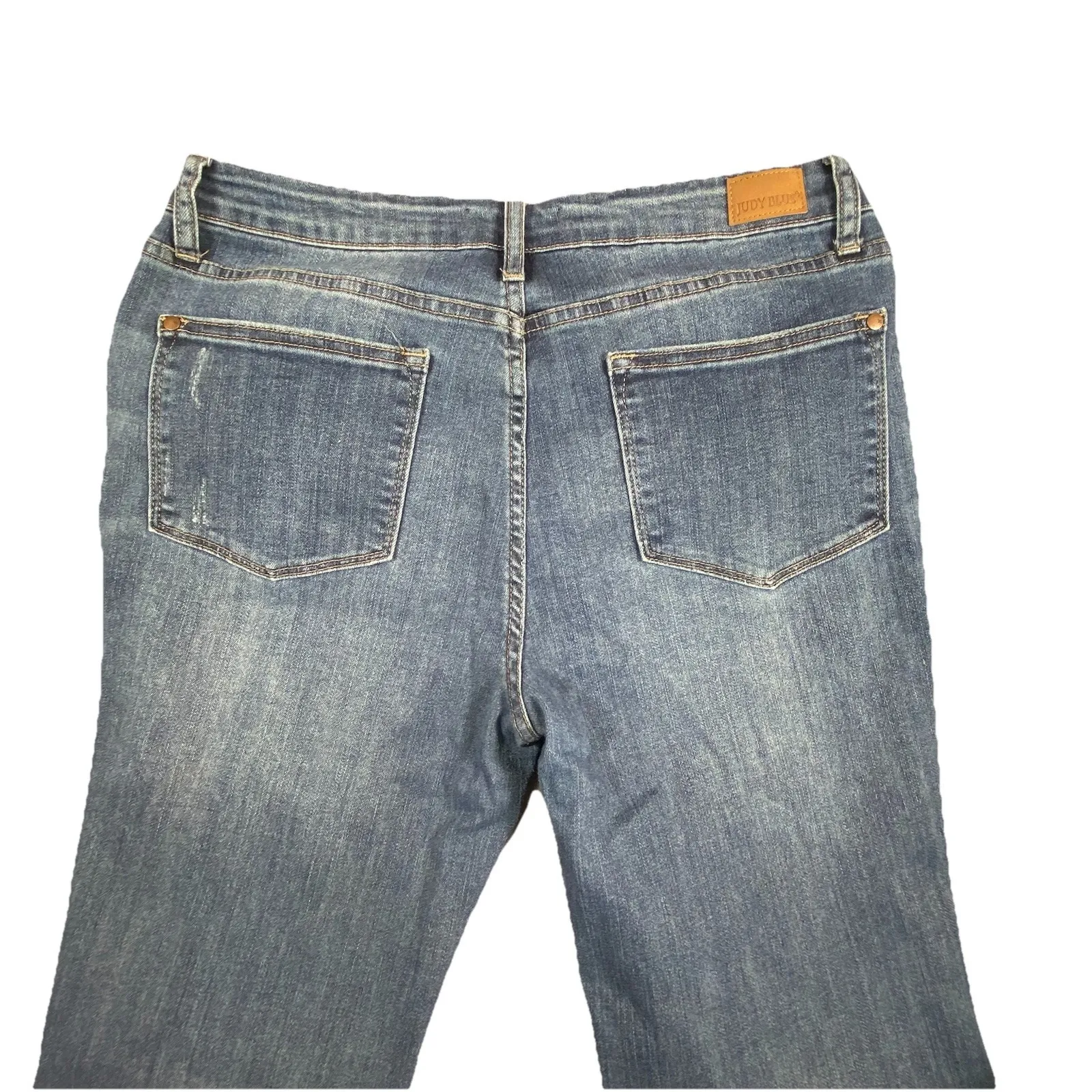 Judy Blue Jeans 15 / 32 Boot Cut Distressed Fringe Raw Hem Hipster Rodeo Stretch - Image 4