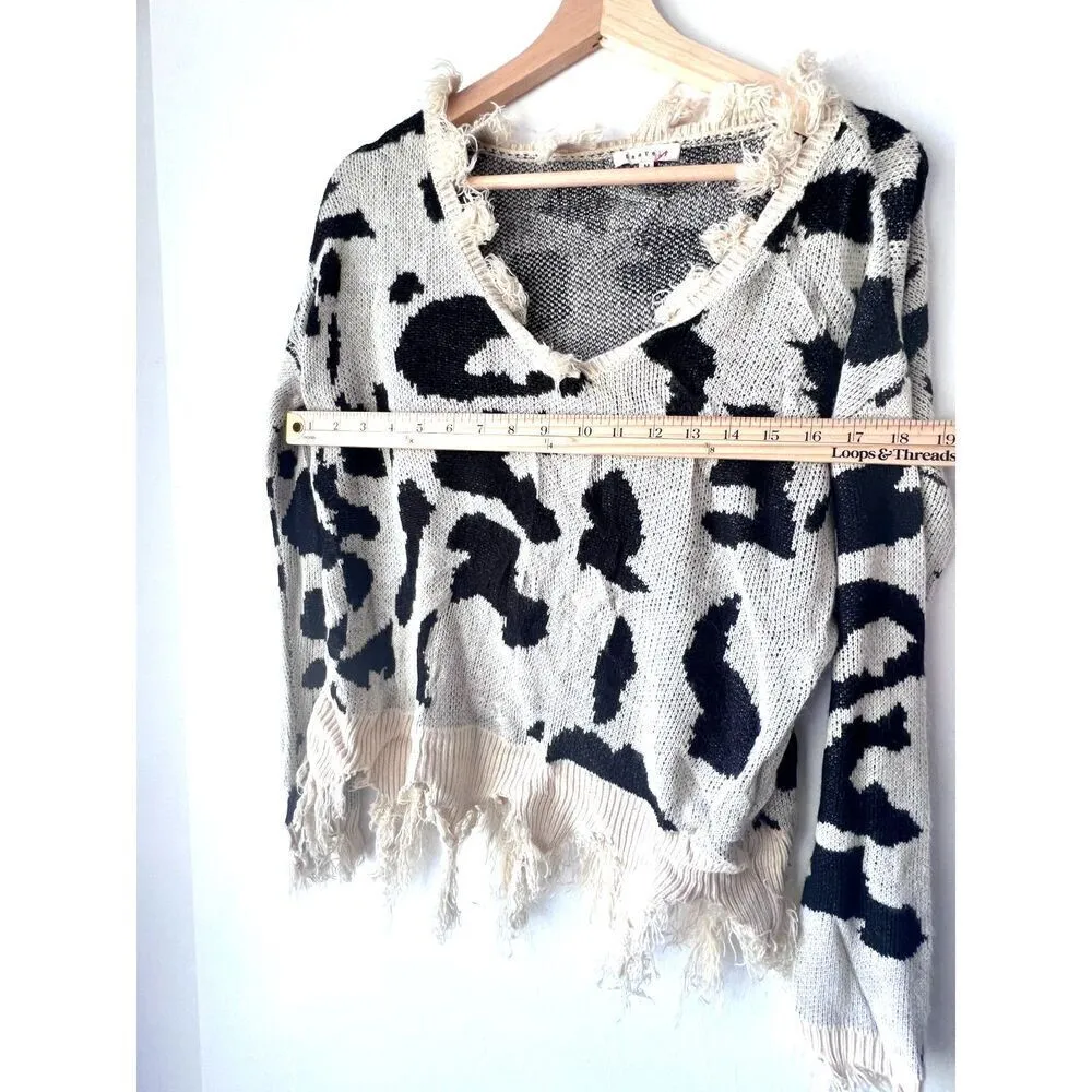Baevely county leopard womens top sweater boho cream black cowgirls size M Size M - Image 6
