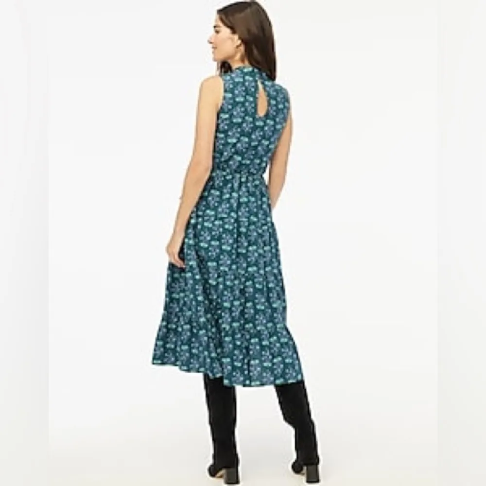 NWT J.Crew Factory Printed mockneck tiered midi dress no string belt & fix loop Blue Size 4 - Image 3