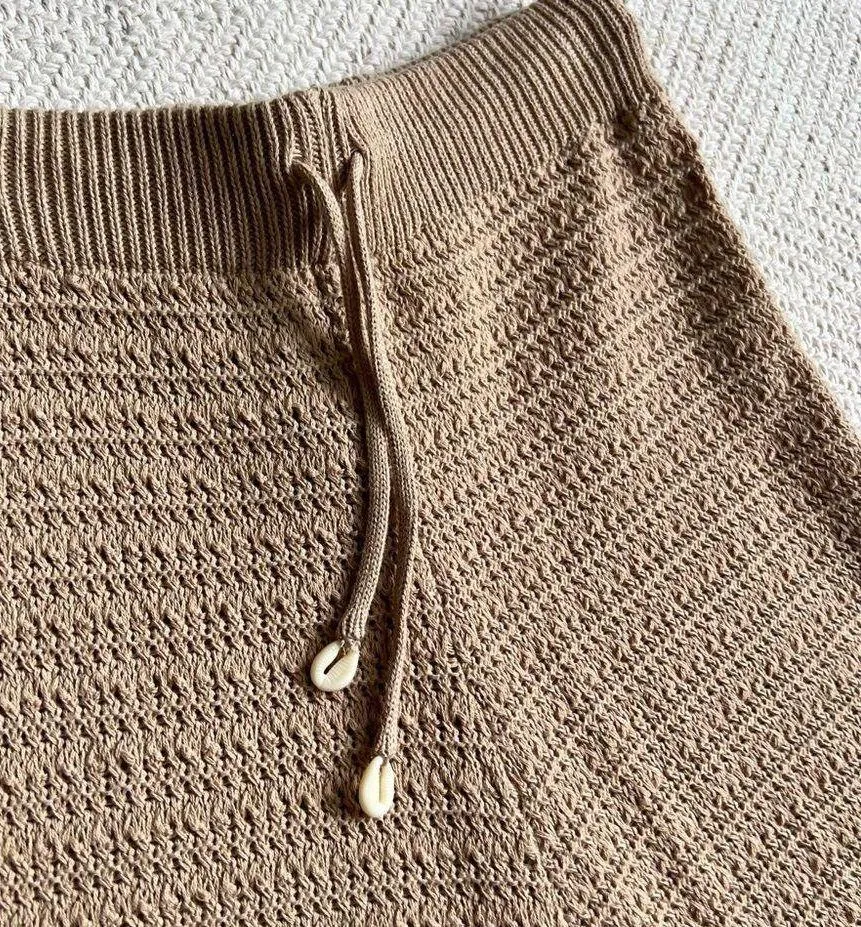 Crochet Wide Leg Flare Knit Tan Beach Pants Medium - Image 4