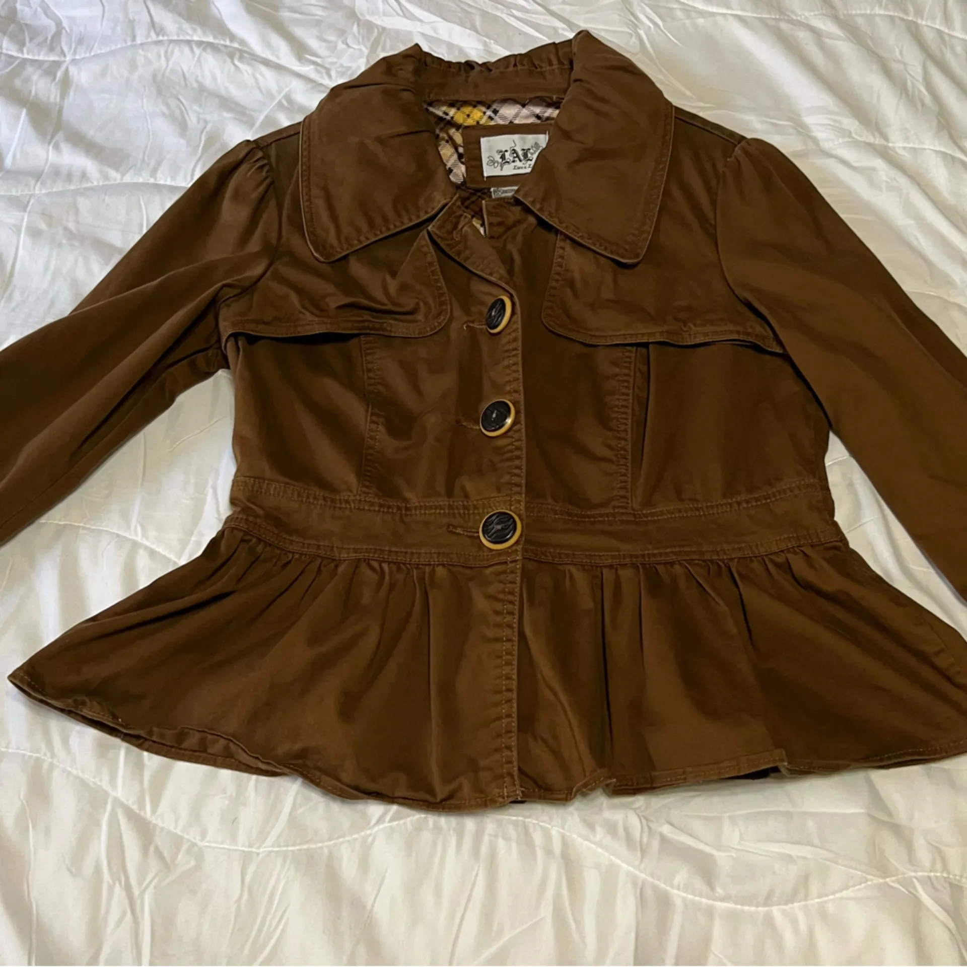Live a Little Brown Trench Coat with Peplum - Image 2