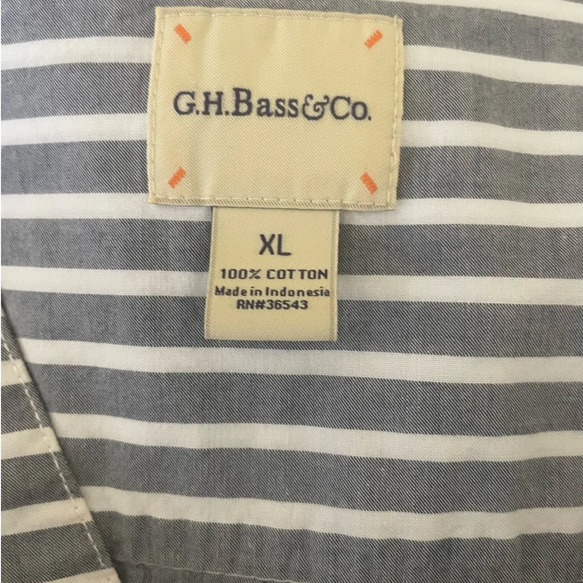 GH & Bass Co Women Tunic Top XL Gray White Striped Cotton Preppy Coastal‎ Light - Image 2