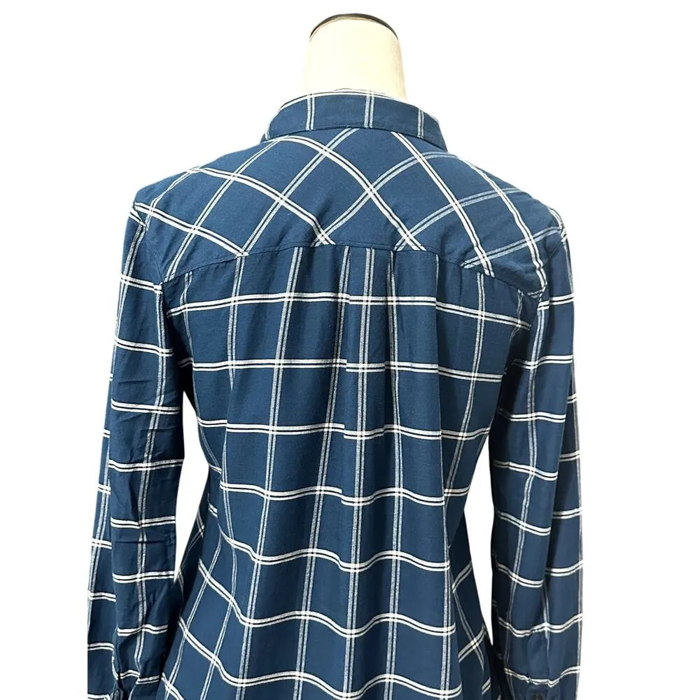 Draper James Button Up Shirt Plaid Pattern Cuff Round Hem Long Sleeves Blue W 2 - Image 5