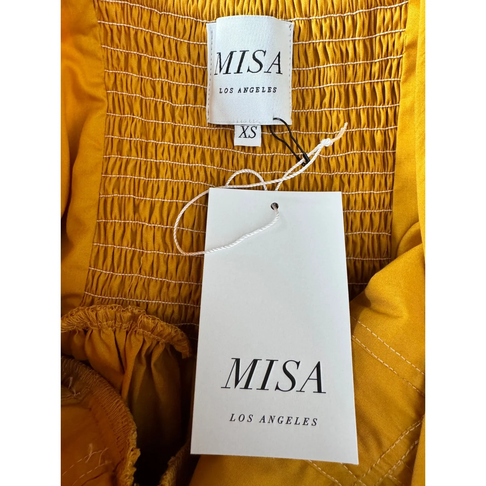 MISA Los Angeles Mustard Yellow Smocked Ruffle Tiered Maxi Dress XS - Image 7